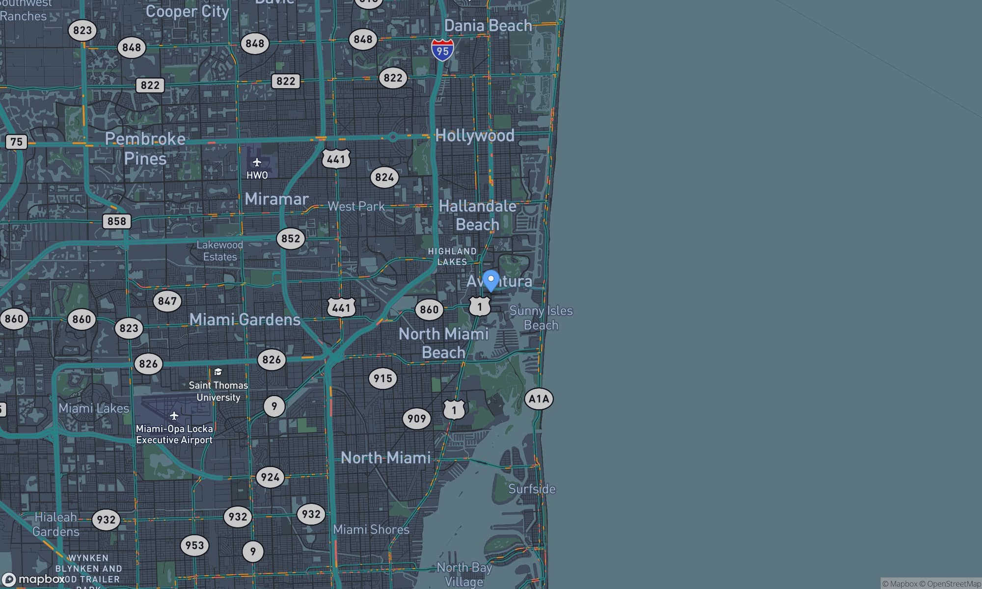 Map centered on Aventura