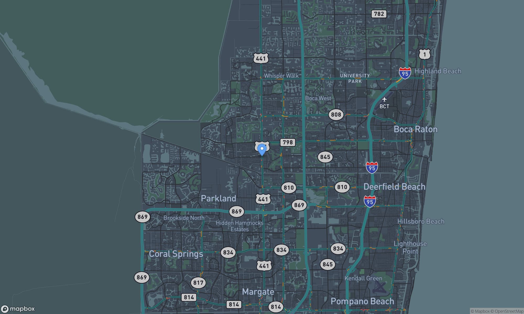 Map centered on Boca Raton