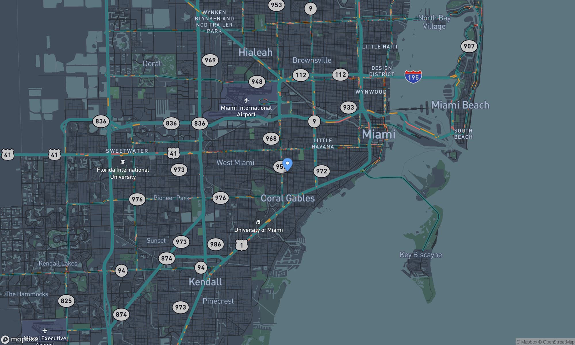 Map centered on Coral Gables