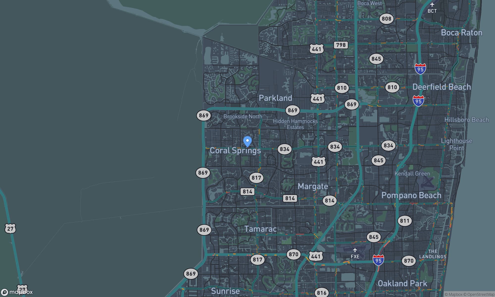 Map centered on Coral Springs