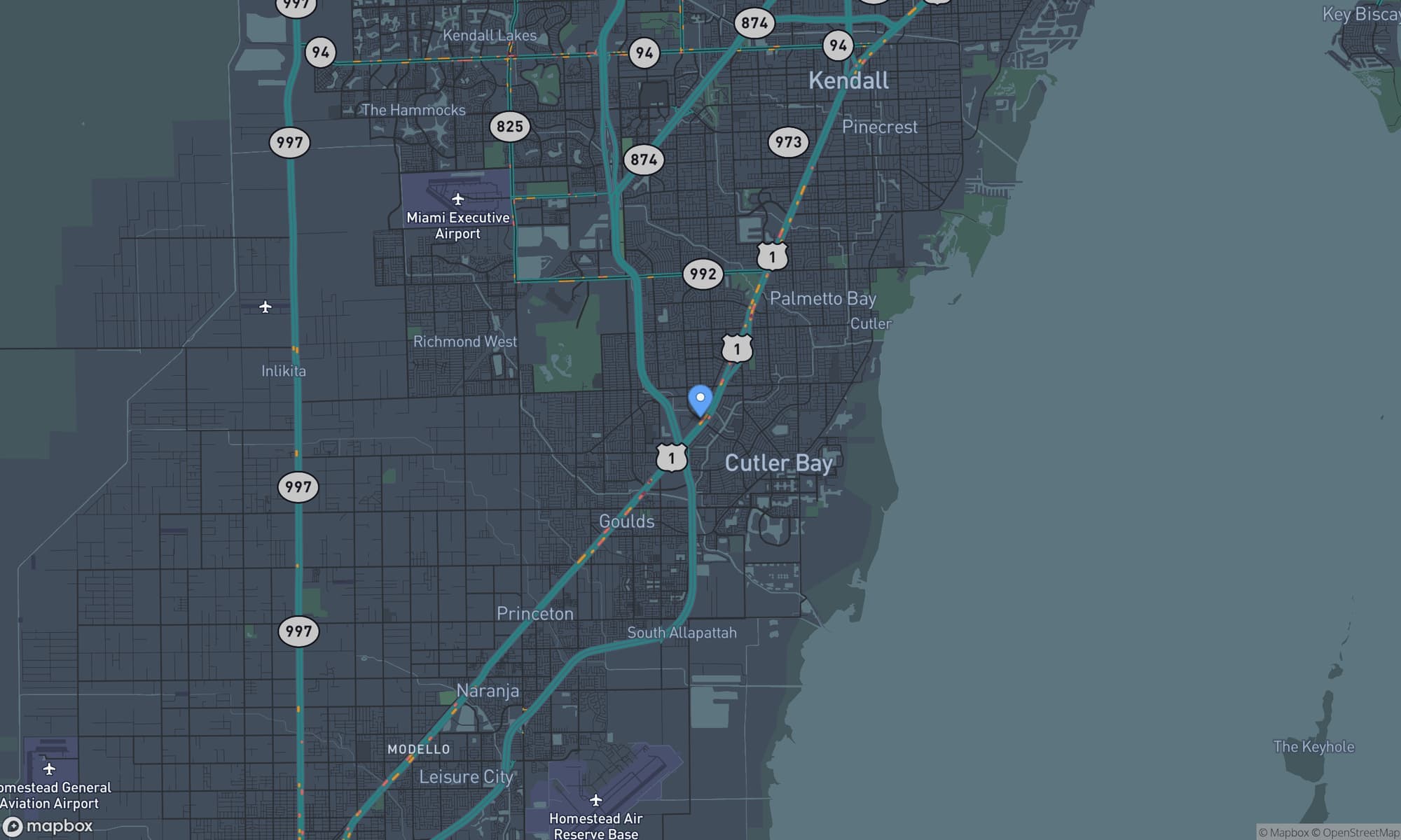 Map centered on Cutler Bay