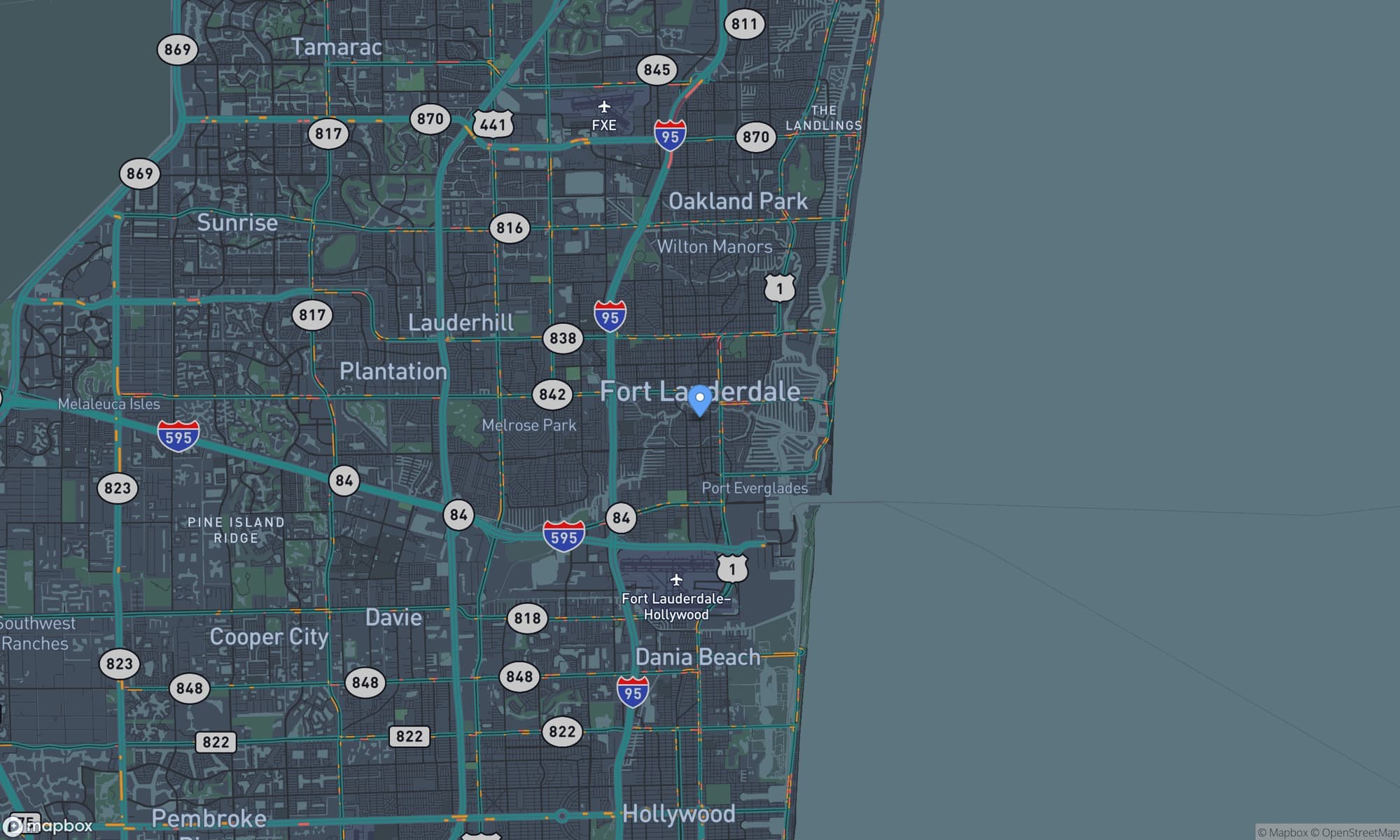 Map centered on Fort Lauderdale