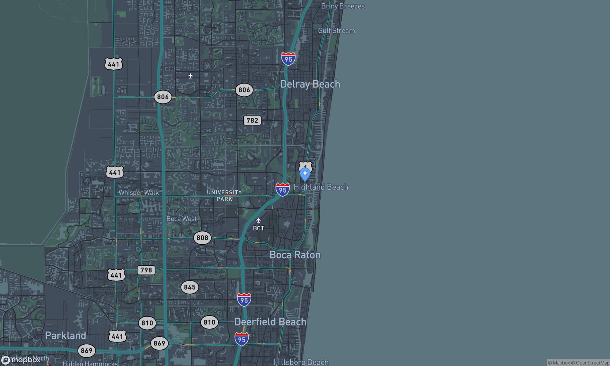 Map centered on Highland Beach