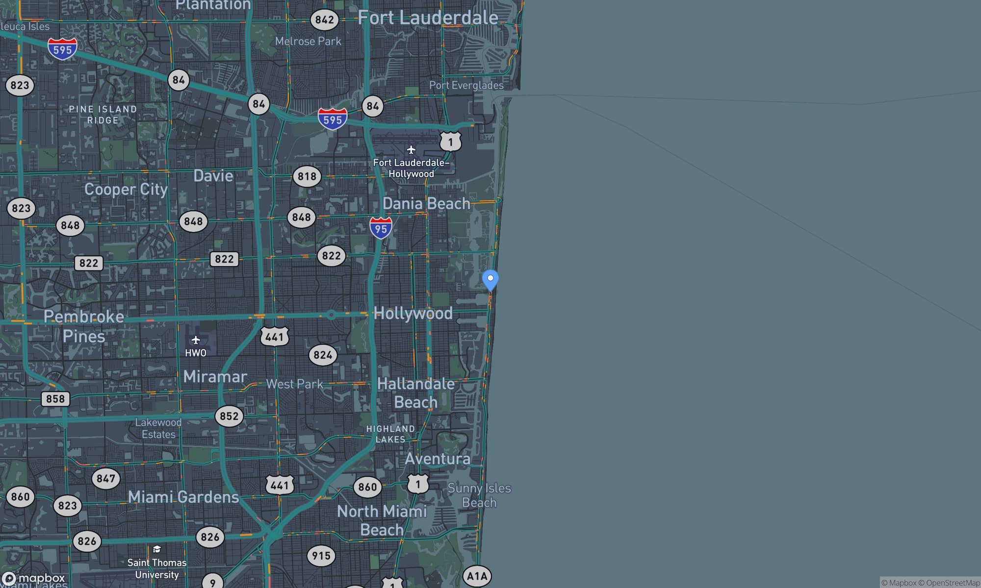 Map centered on Hollywood