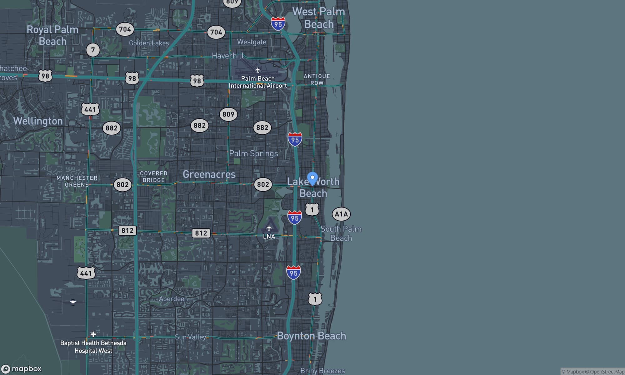 Map centered on Lake Worth / Lake Worth Beach