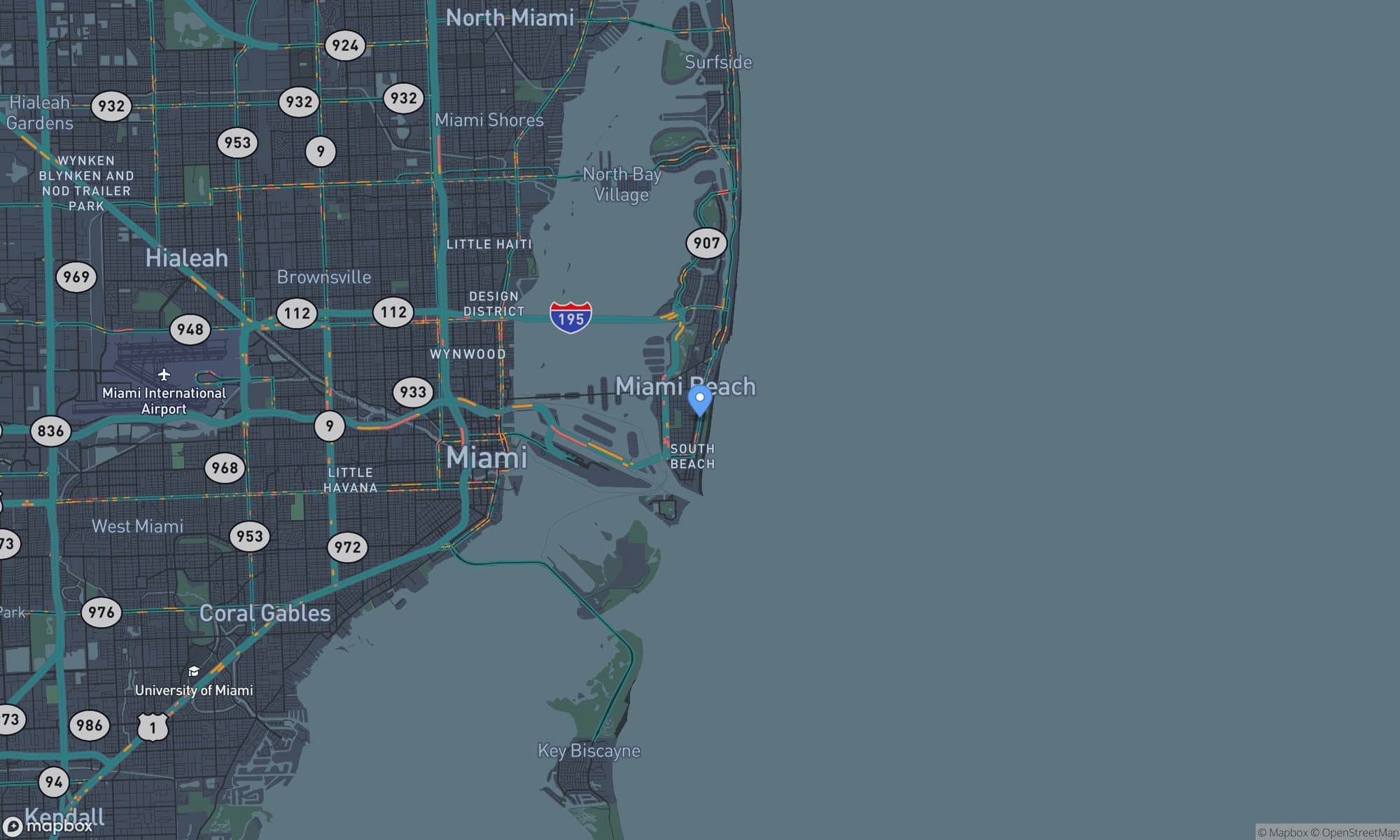Map centered on Miami Beach
