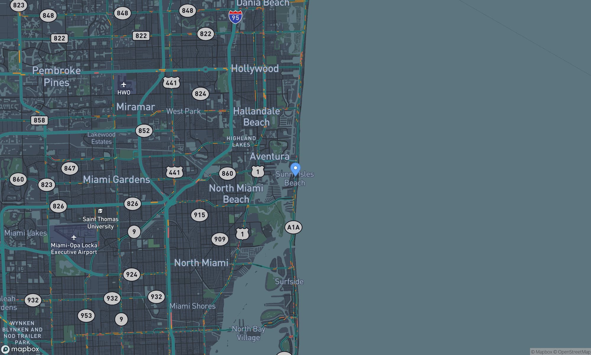 Map centered on North Miami Beach