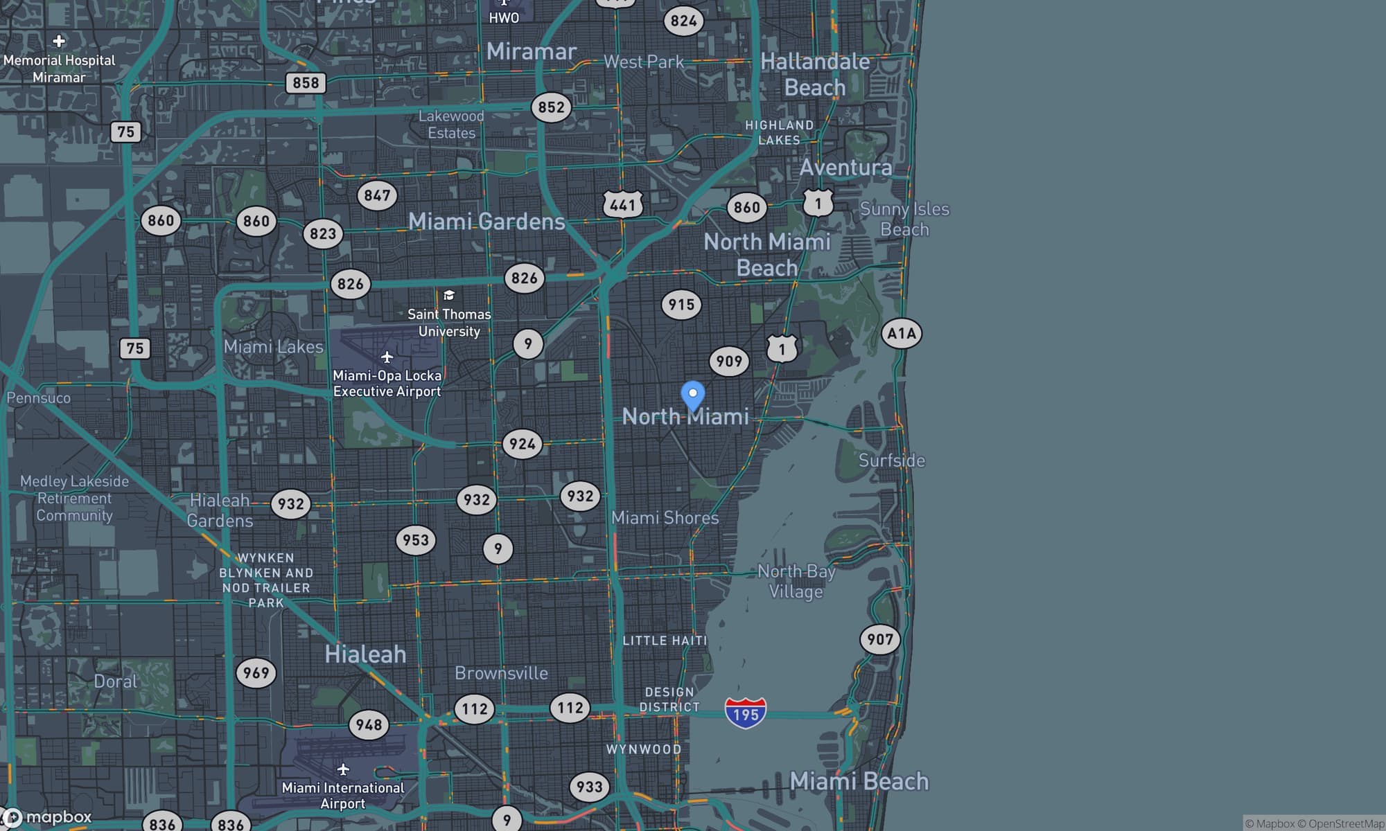Map centered on North Miami