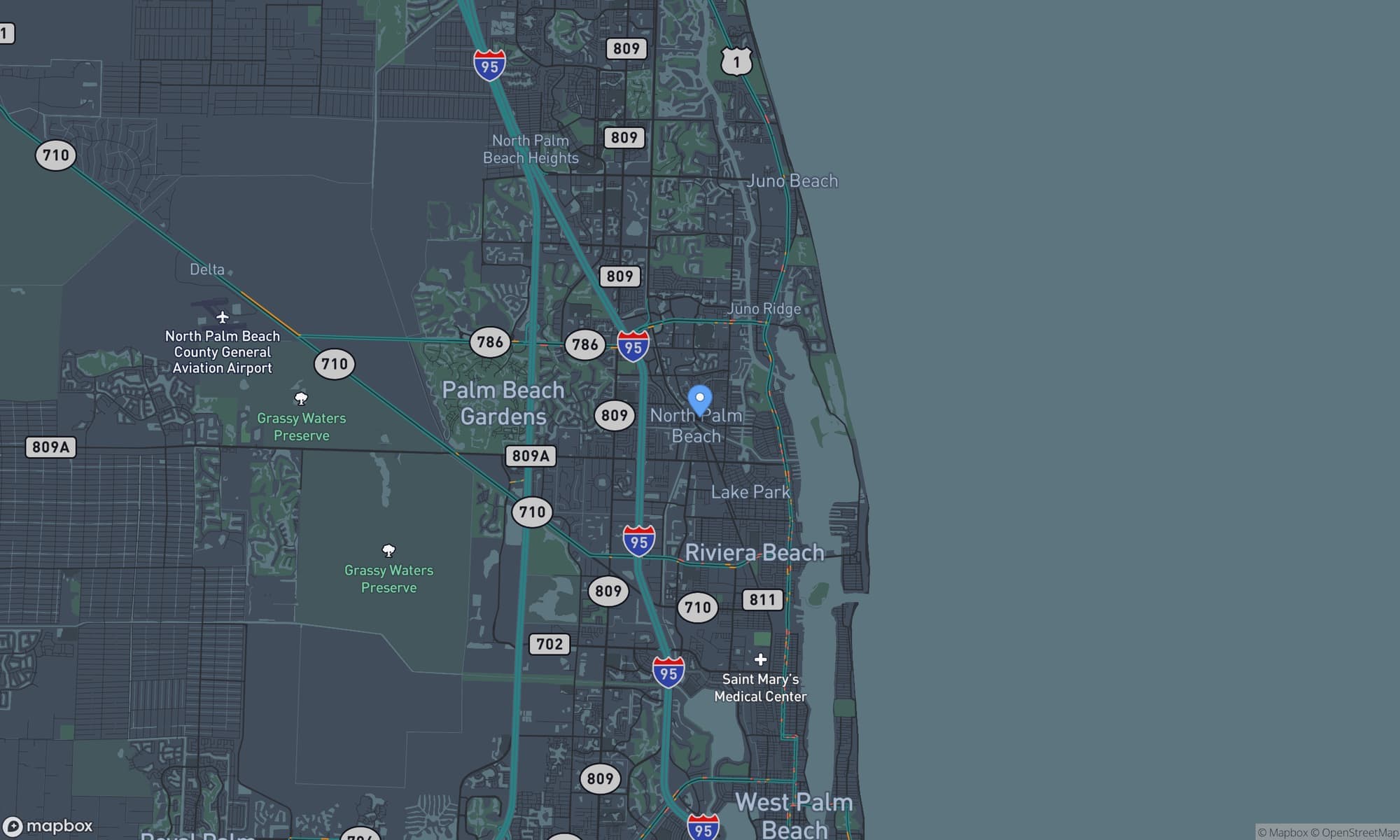 Map centered on North Palm Beach