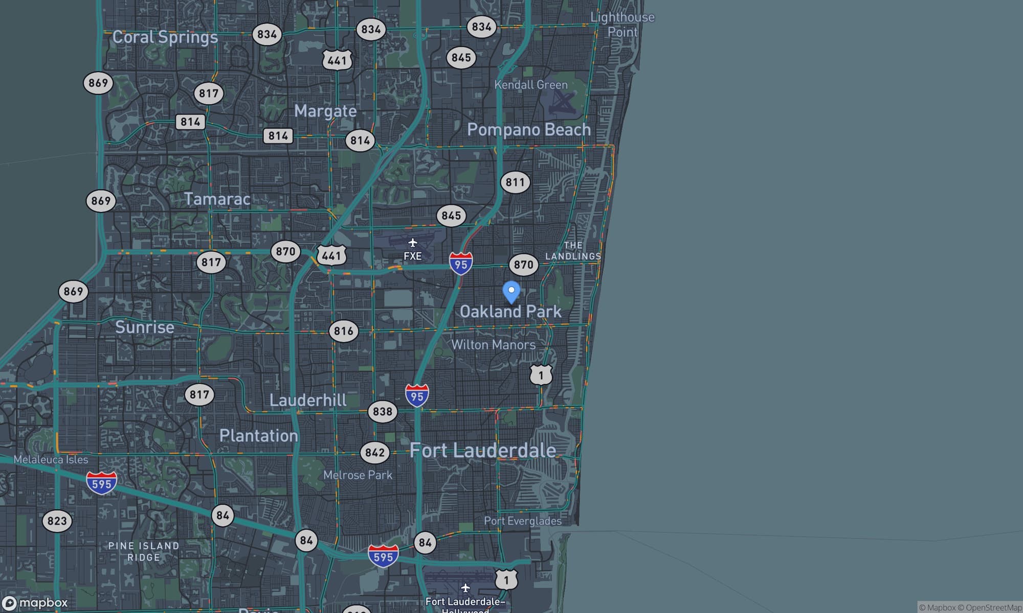 Map centered on Oakland Park