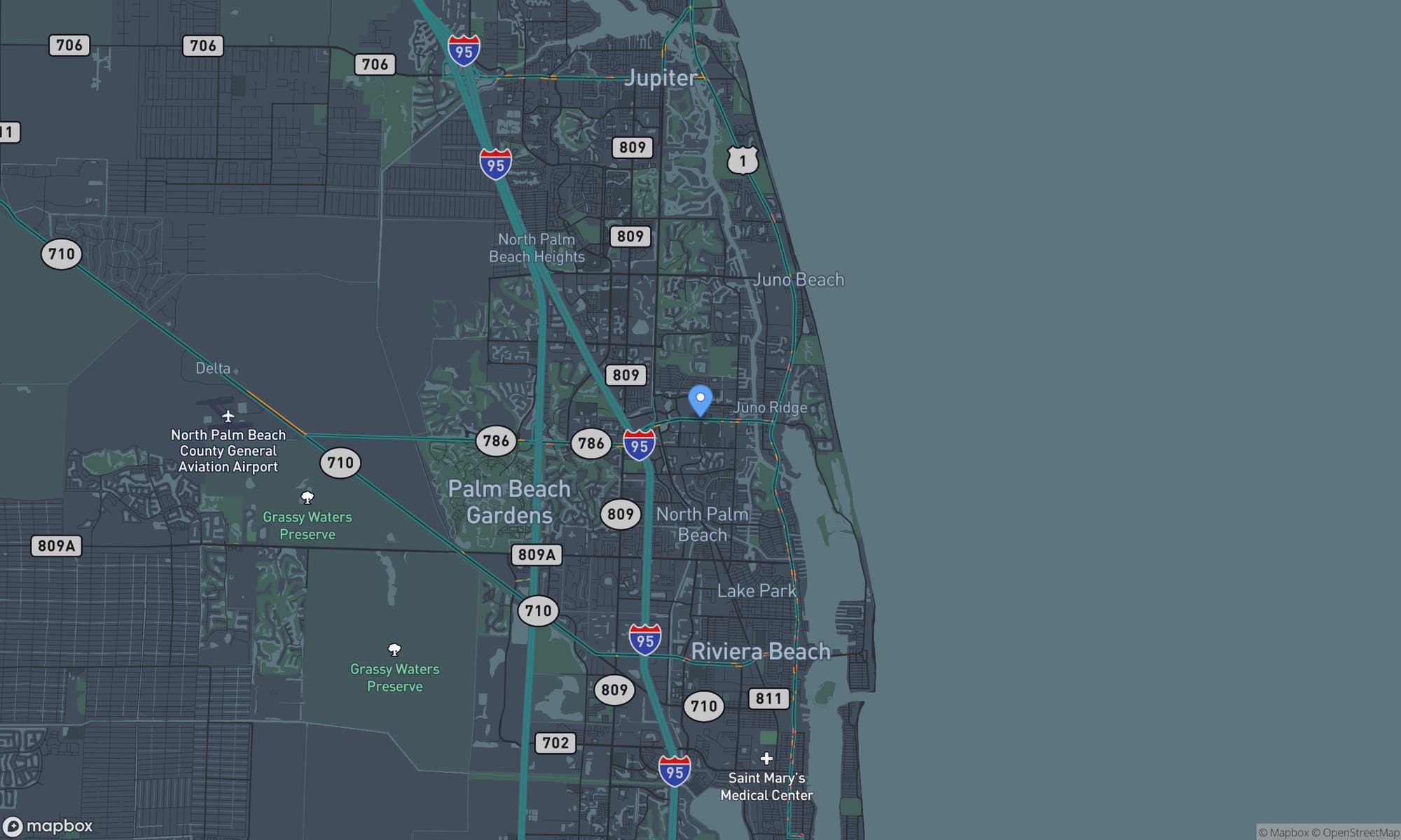 Map centered on Palm Beach Gardens