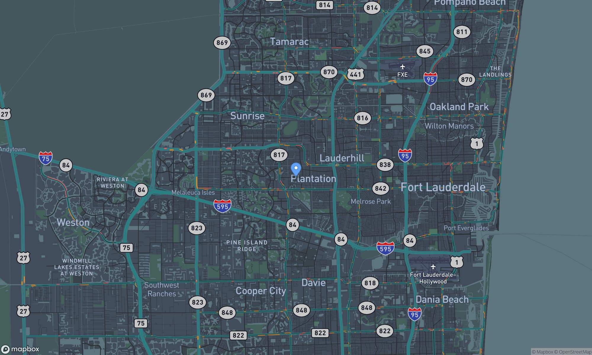 Map centered on Plantation