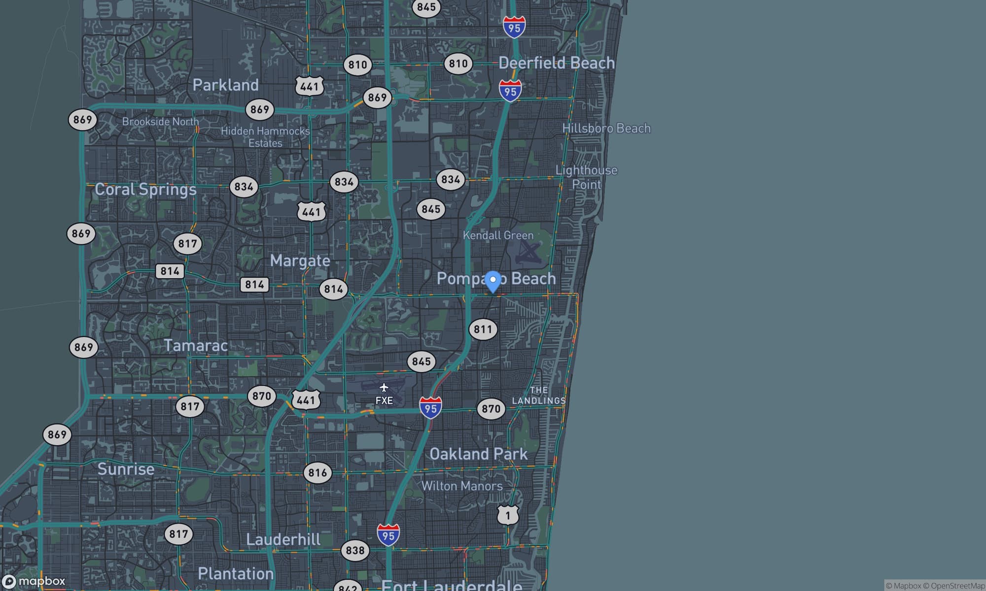 Map centered on Pompano Beach