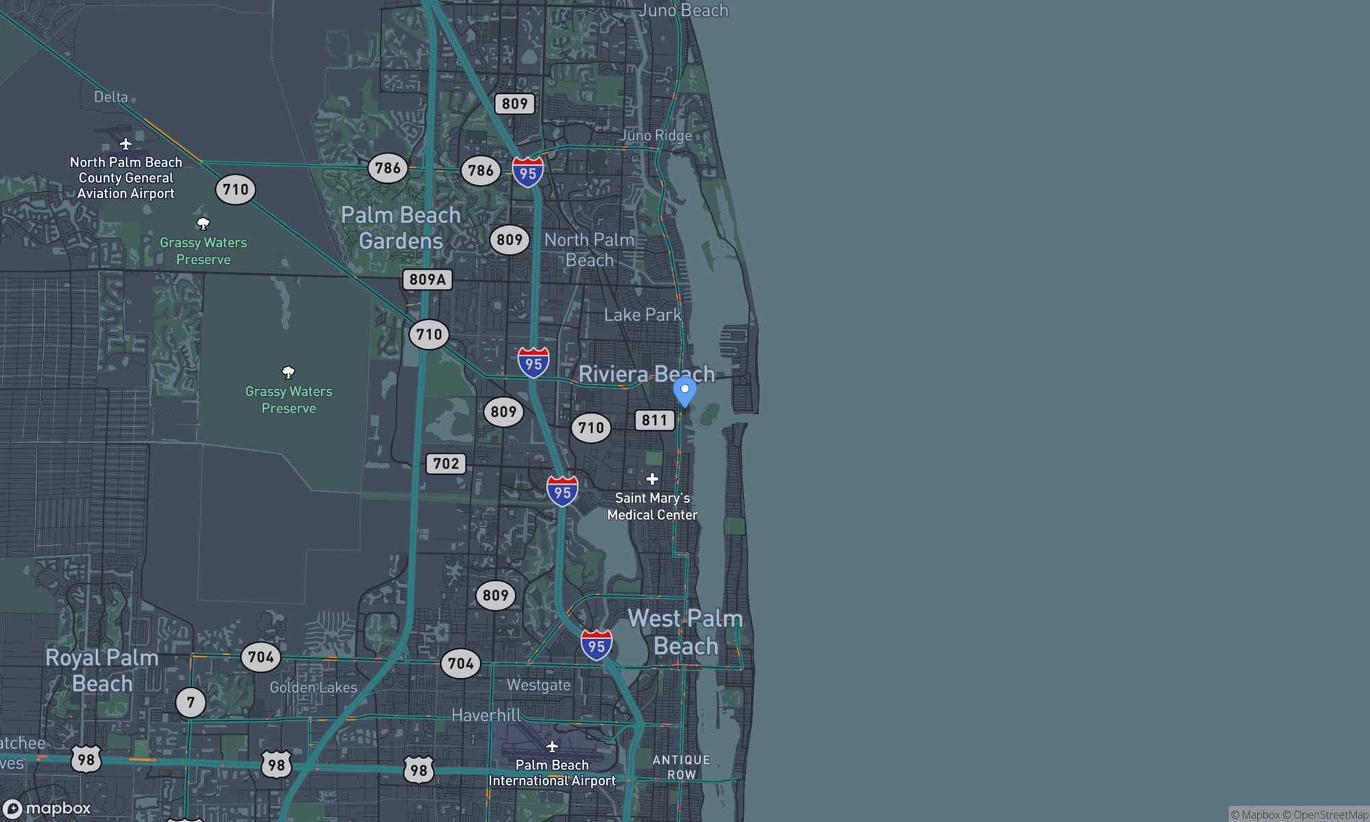 Map centered on Riviera Beach