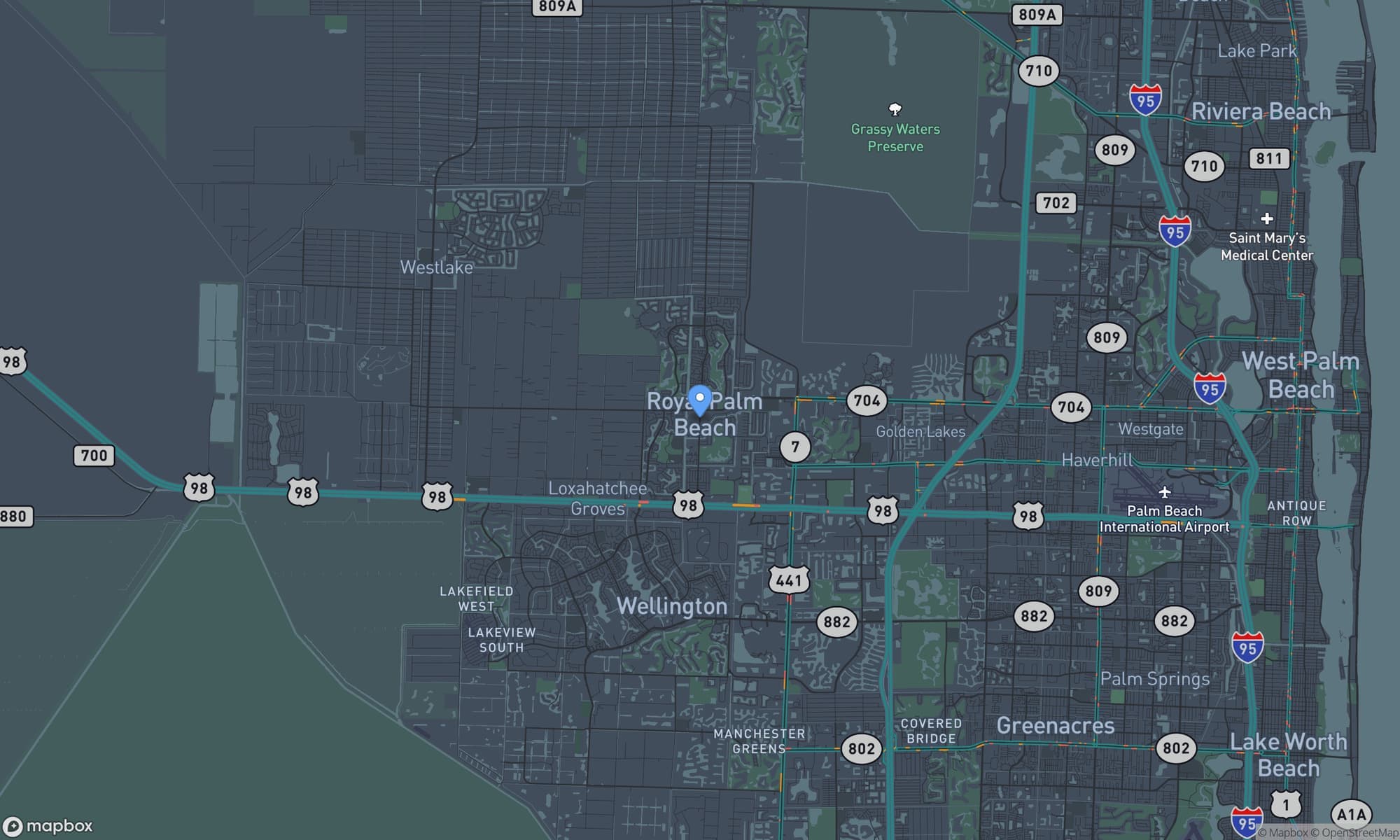 Map centered on Royal Palm Beach