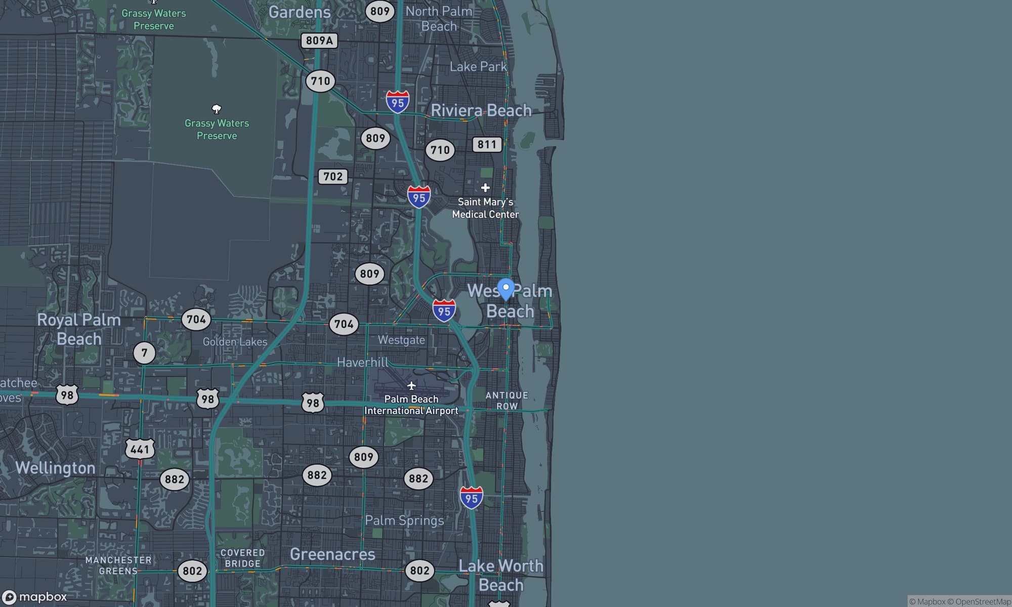 Map centered on West Palm Beach