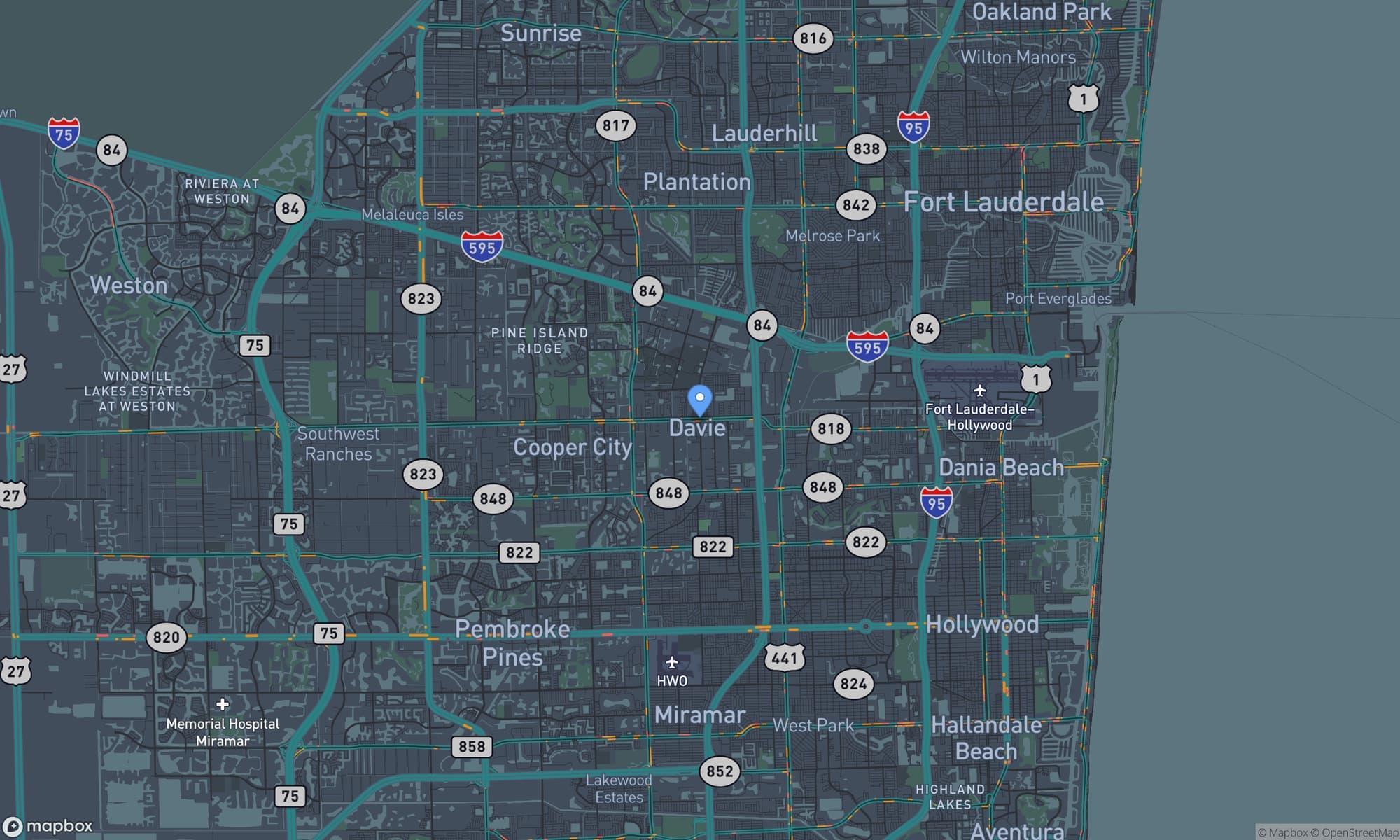 Map centered on Davie