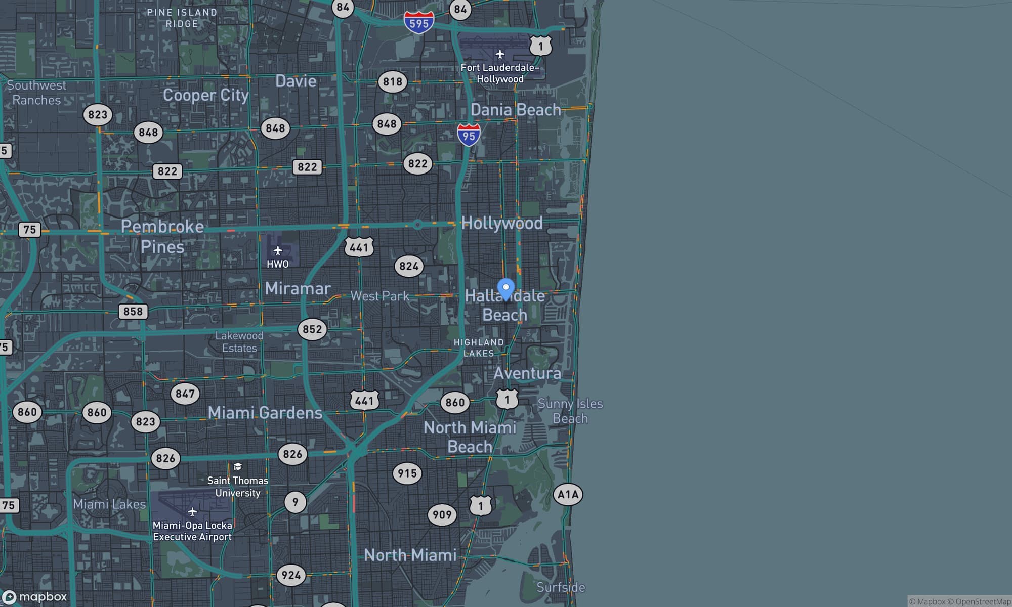 Map centered on Hallandale Beach