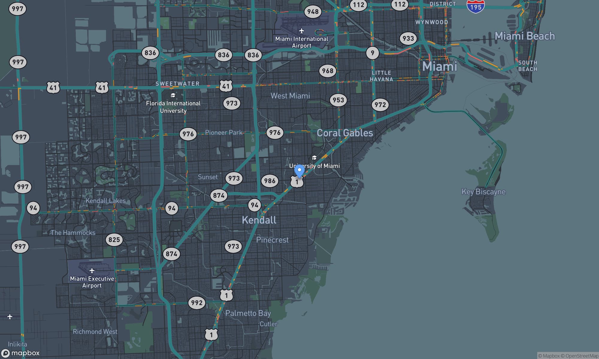 Map centered on South Miami